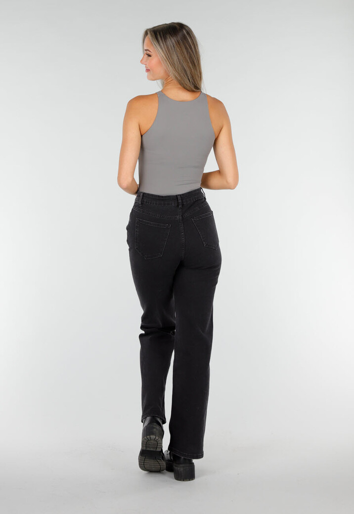 Grijze Stretch Bodysuit met Hoge Hals en String Achterkant