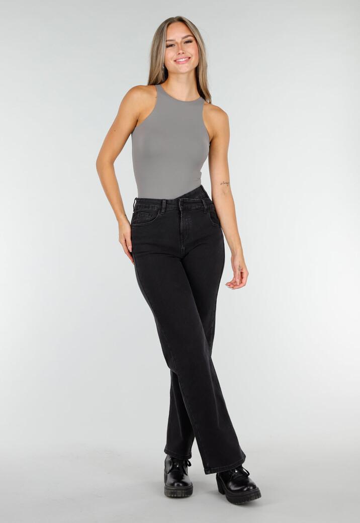 Grijze Stretch Bodysuit met Hoge Hals en String Achterkant