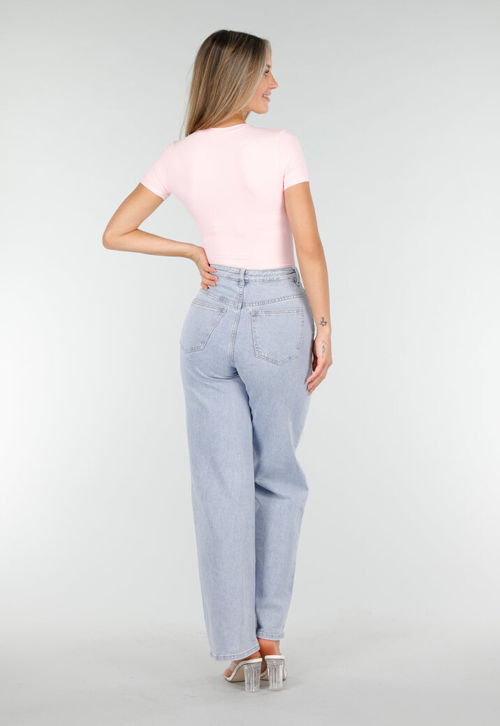 Roze Bodysuit met Korte Mouwen en String Achterkant