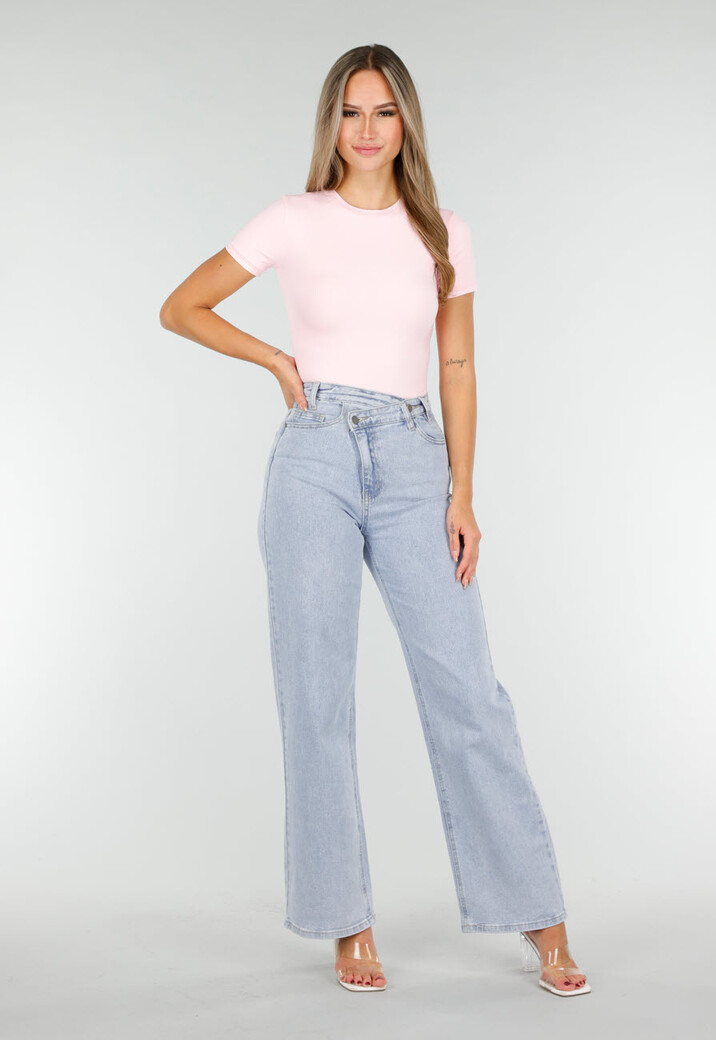 Roze Bodysuit met Korte Mouwen en String Achterkant