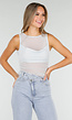 Lichtblauwe Mesh Crop Top met Rimpeldetail en Stretch