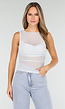 Lichtblauwe Mesh Crop Top met Rimpeldetail en Stretch