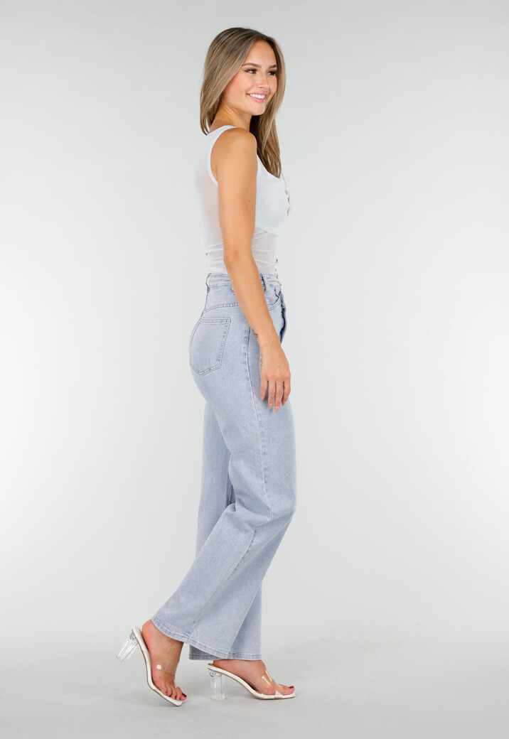 Lichtblauwe Mesh Crop Top met Rimpeldetail en Stretch