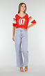 Rood-Witte Gehaakte Jersey Crop Top met Nummerprint
