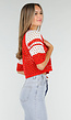 Rood-Witte Gehaakte Jersey Crop Top met Nummerprint