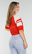 Rood-Witte Gehaakte Jersey Crop Top met Nummerprint