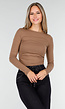Taupe Stretch Top met Plooitjes en Lange Mouwen