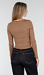 Taupe Stretch Top met Plooitjes en Lange Mouwen
