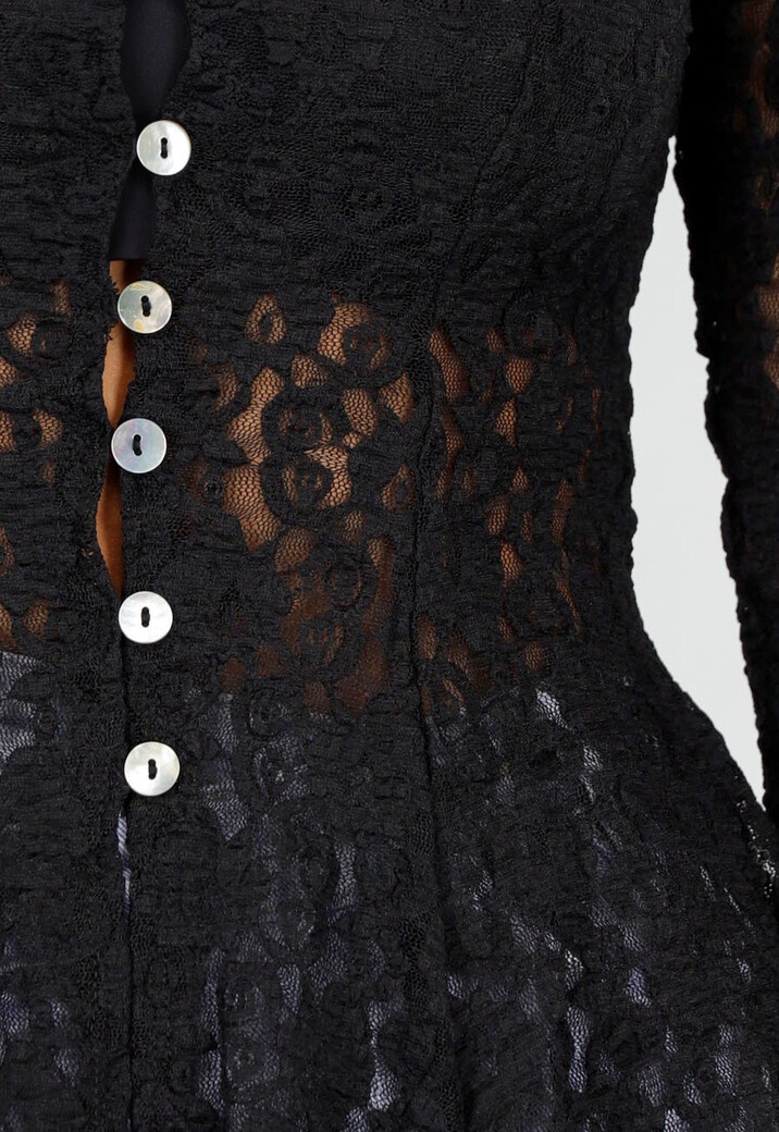 Zwarte Kanten Peplum Top met Knopen