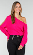 Fuchsia Gebreide Trui met Cut Out en Off Shoulder