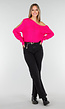 Fuchsia Gebreide Trui met Cut Out en Off Shoulder