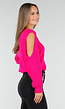Fuchsia Gebreide Trui met Cut Out en Off Shoulder