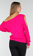 Fuchsia Gebreide Trui met Cut Out en Off Shoulder
