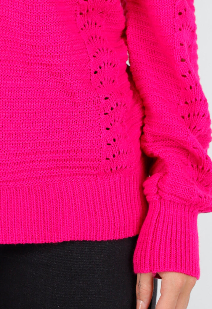 Fuchsia Gebreide Trui met Cut Out en Off Shoulder