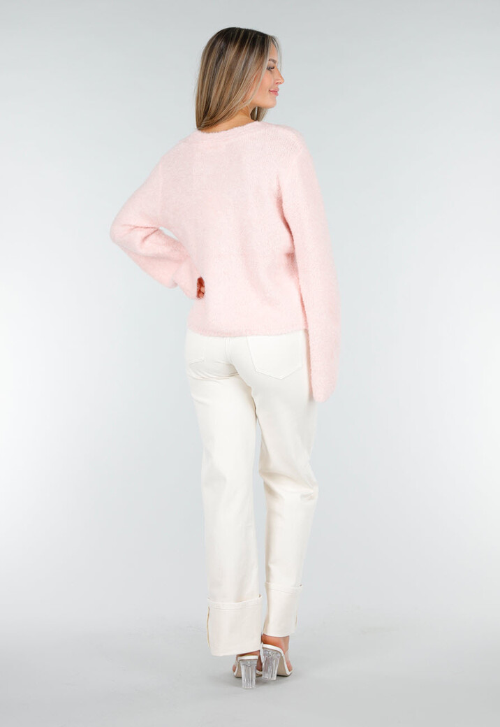 Lichtroze Zacht Vest met Hartvormige Knopen en V-Hals