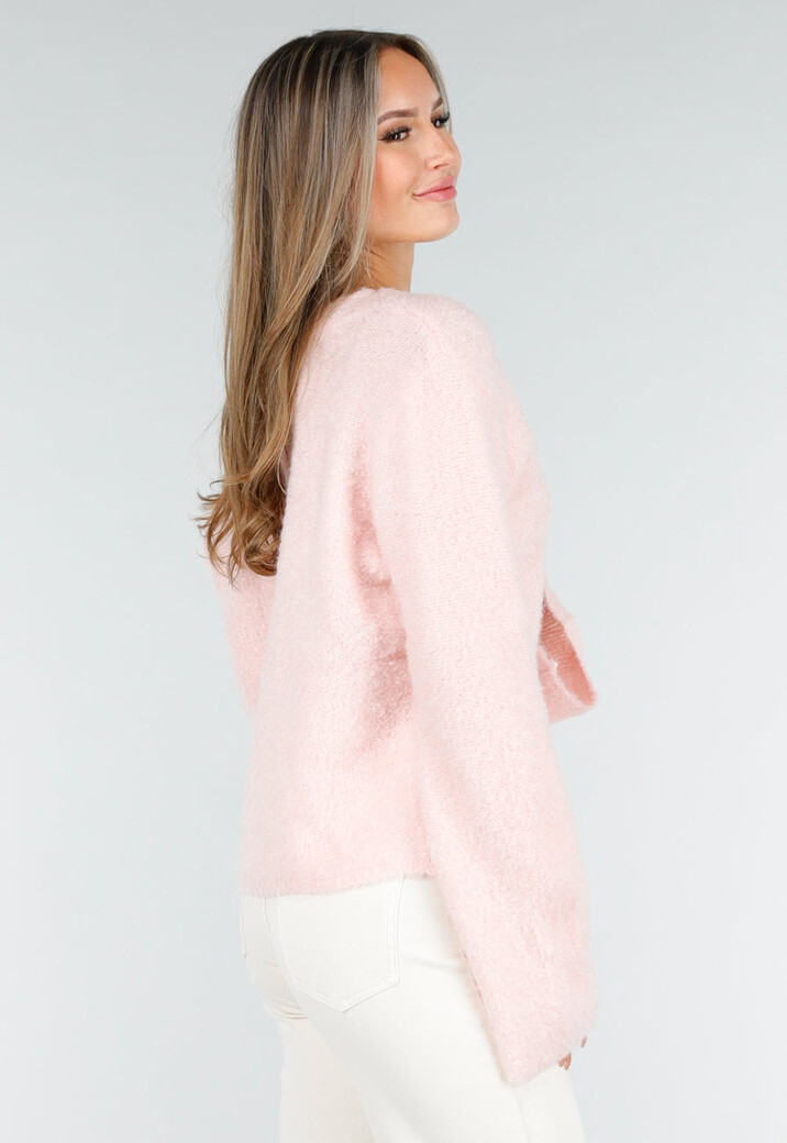 Lichtroze Zacht Vest met Hartvormige Knopen en V-Hals