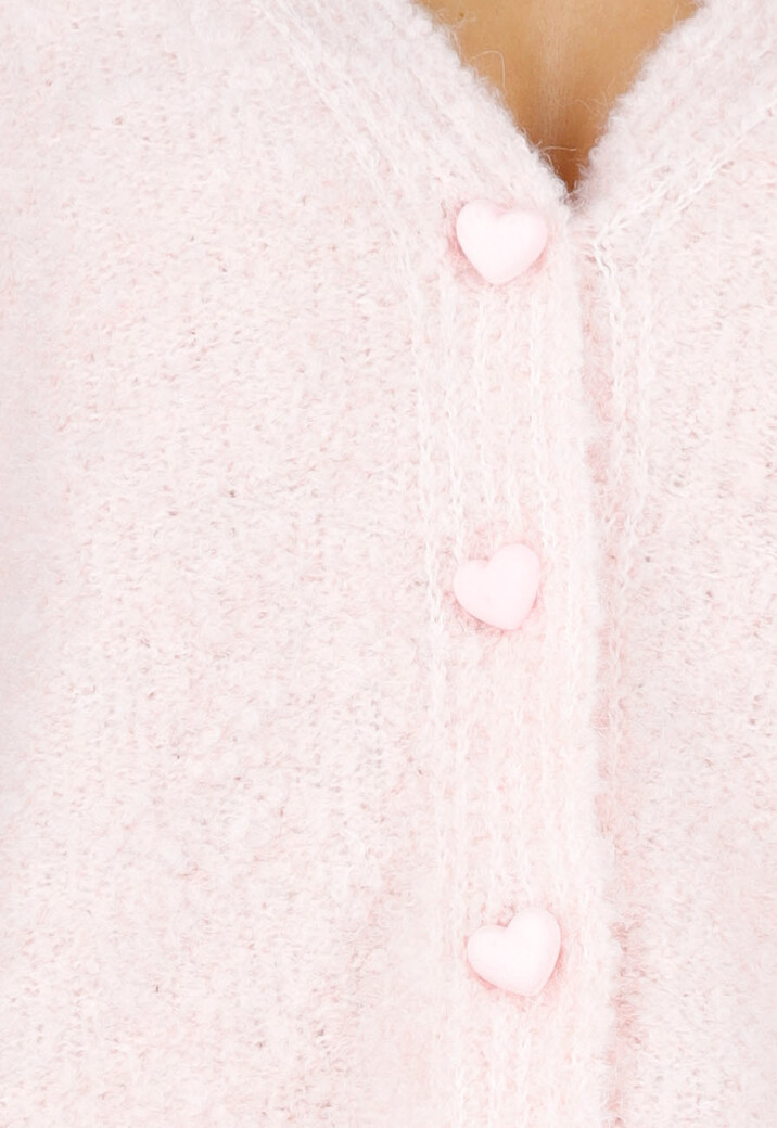 Lichtroze Zacht Vest met Hartvormige Knopen en V-Hals