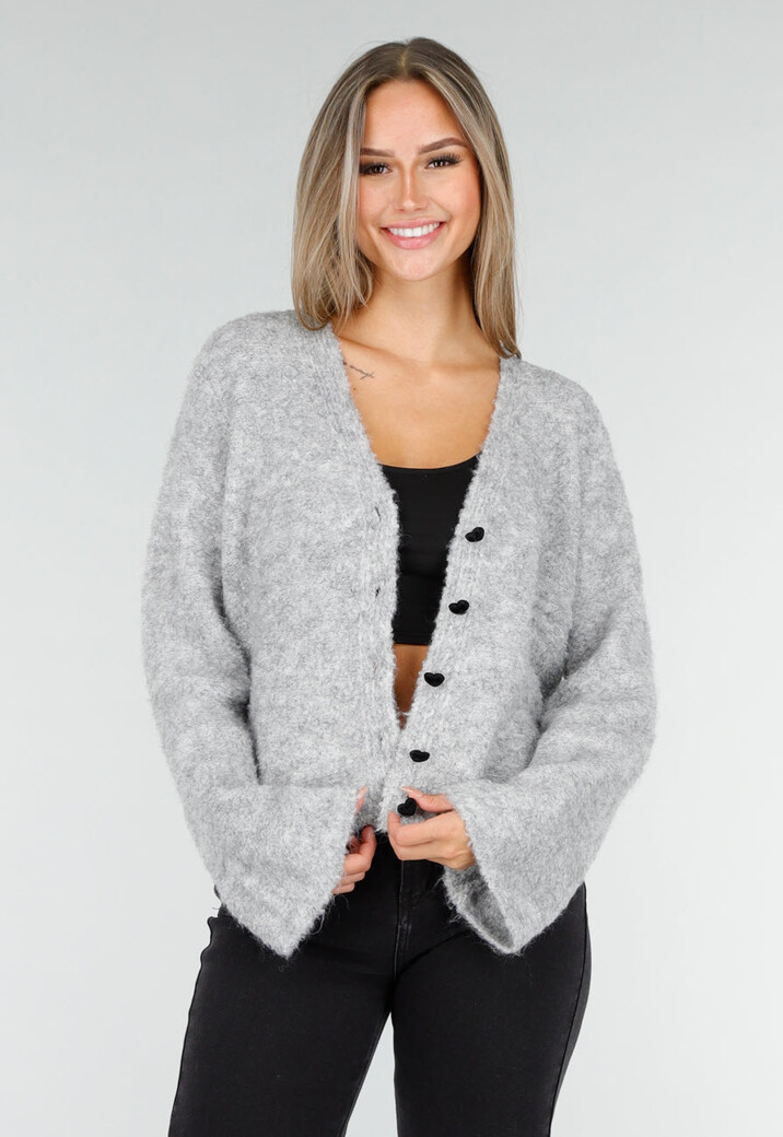 Lichtroze Zacht Vest met Hartvormige Knopen en V-Hals