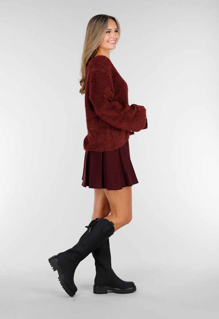 Bordeauxrood Zacht Vest met Hartvormige Knopen en V-Hals