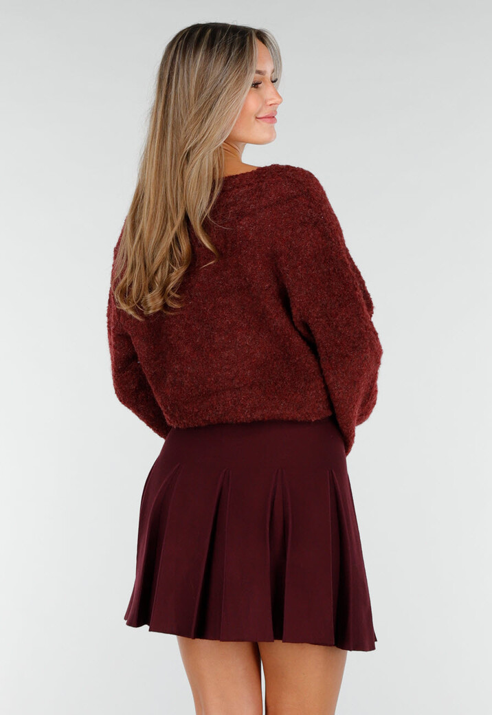 Bordeauxrood Zacht Vest met Hartvormige Knopen en V-Hals