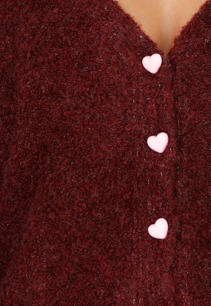 Bordeauxrood Zacht Vest met Hartvormige Knopen en V-Hals