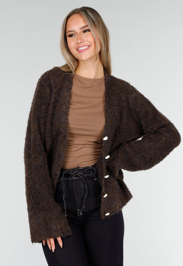 Donkerbruin Zacht Vest met Hartvormige Knopen en V-Hals