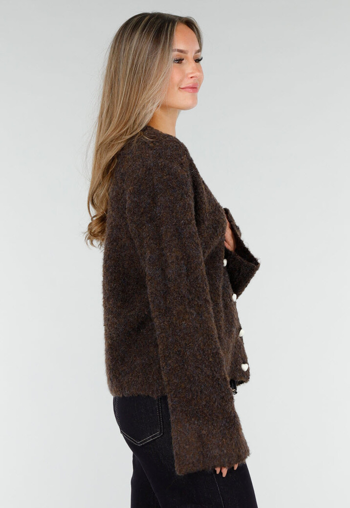 Donkerbruin Zacht Vest met Hartvormige Knopen en V-Hals