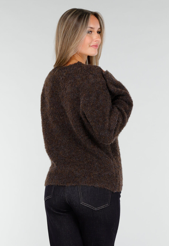 Donkerbruin Zacht Vest met Hartvormige Knopen en V-Hals