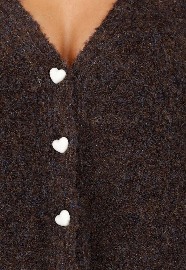 Donkerbruin Zacht Vest met Hartvormige Knopen en V-Hals