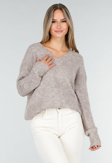 Beige Stretch V-Hals Trui