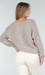 Beige Melange Trui met V-Hals en Zachte Pluizige Structuur