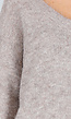Beige Melange Trui met V-Hals en Zachte Pluizige Structuur