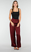 Bordeauxrode Satijnlook Wide Leg Broek met Hoge Taille