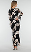 Zwarte Lange Jurk met Stretch en Beige Bloemenprint