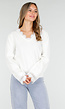 Witte Trui met V-Hals en Kantdetails aan Mouwen en Hals