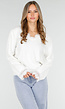 Witte Trui met V-Hals en Kantdetails aan Mouwen en Hals