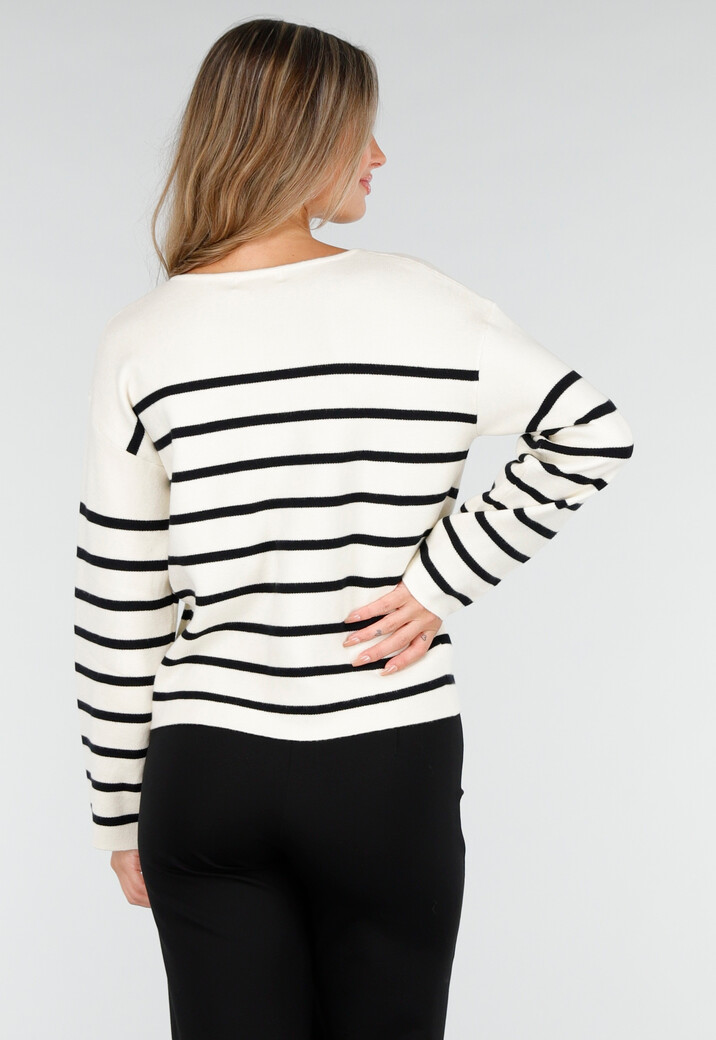 Wit Zwart Gestreept Vest met Gouden Knopen en Pockets