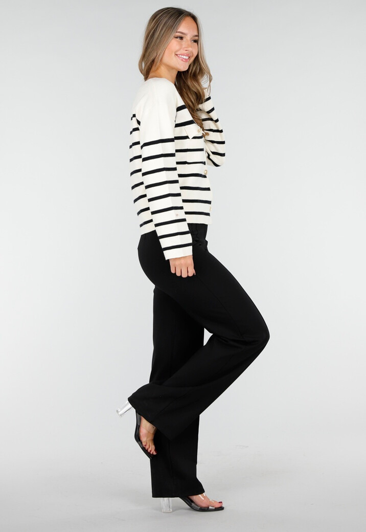 Wit Zwart Gestreept Vest met Gouden Knopen en Pockets