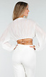 Witte Crop Blouse met V-Hals en Luchtige Mouwen