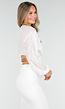 Witte Crop Blouse met V-Hals en Luchtige Mouwen