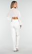 Witte Crop Blouse met V-Hals en Luchtige Mouwen