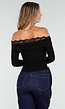 Zwarte Off-Shoulder Top met Kant en Lange Mouwen