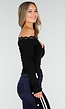 Zwarte Off-Shoulder Top met Kant en Lange Mouwen
