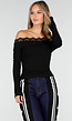 Zwarte Off-Shoulder Top met Kant en Lange Mouwen