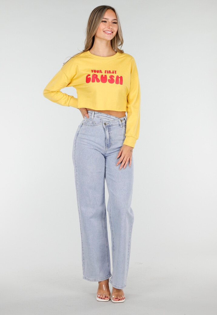 Gele Crop Top met Lange Mouwen