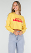 Gele Crop Top met Lange Mouwen