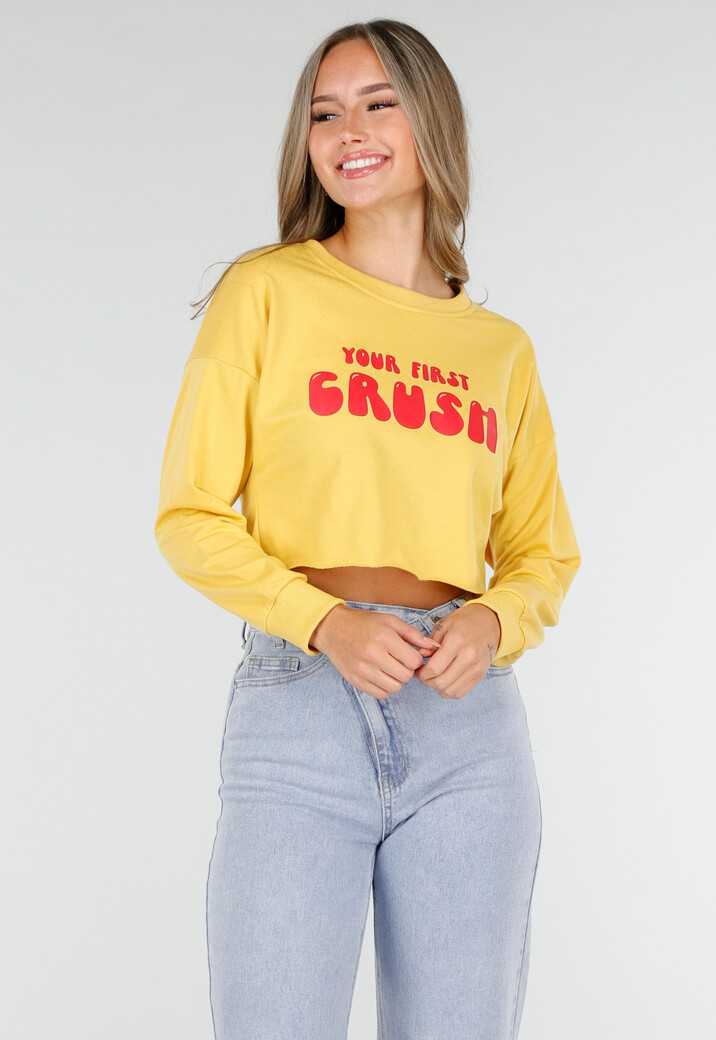 Gele Crop Top met Lange Mouwen