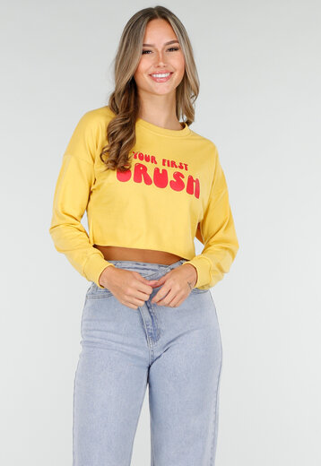 Gele Crop Top met Tekstprint