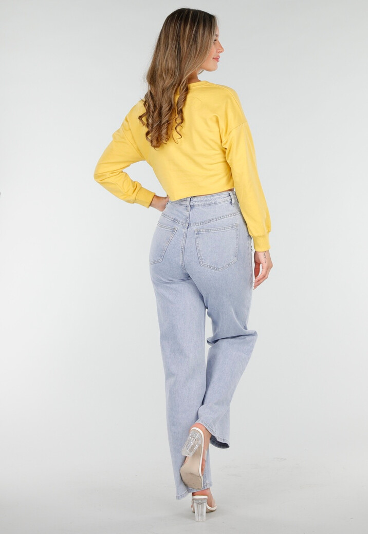 Gele Crop Top met Lange Mouwen