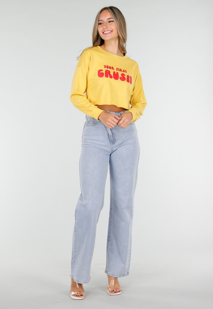 Gele Crop Top met Lange Mouwen